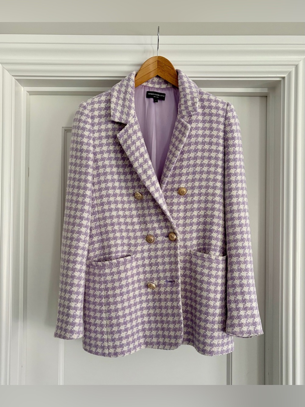 Generation Love Abby Houndstooth Tweed Blazer in Lavender & White (Size S)